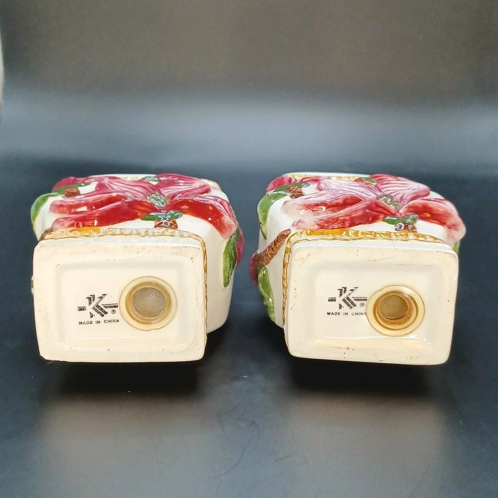 Vintgage K & K Salt and Pepper Shaker Set Pink Floral Majolica Style *READ*